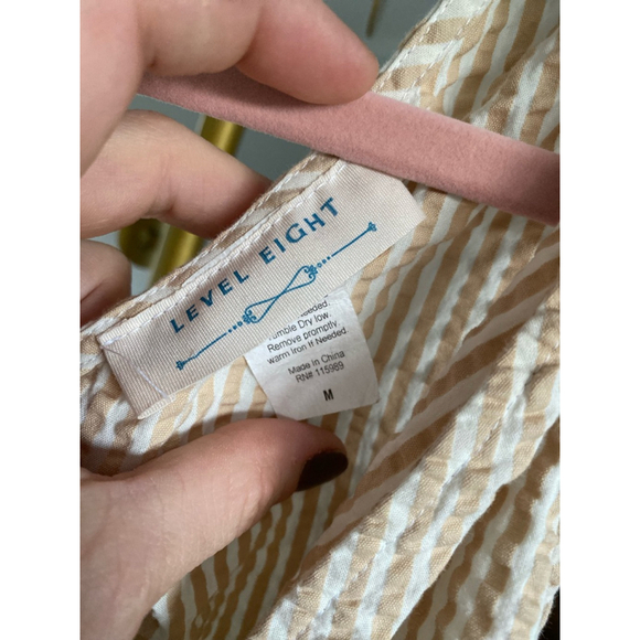 Level Eight Cotton Seersucker Romper Jumpsuit Striped Coastal Minimal Neutral M - Picture 9 of 11